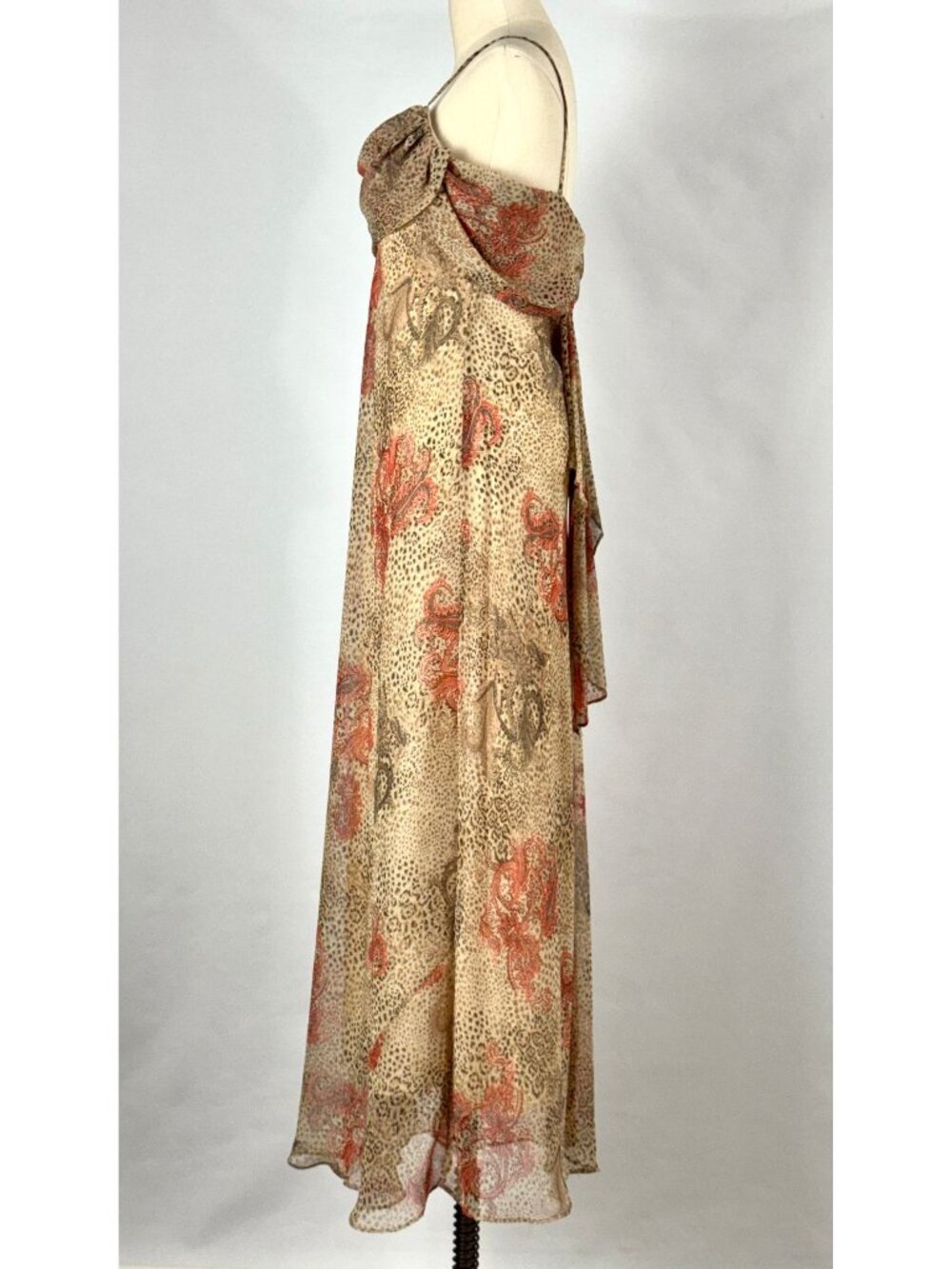 Vtg Y2K Alyn Paige Cheetah Print Paisley Maxi Dress Cowl Neck Chiffon Fairy - Picture 6 of 9